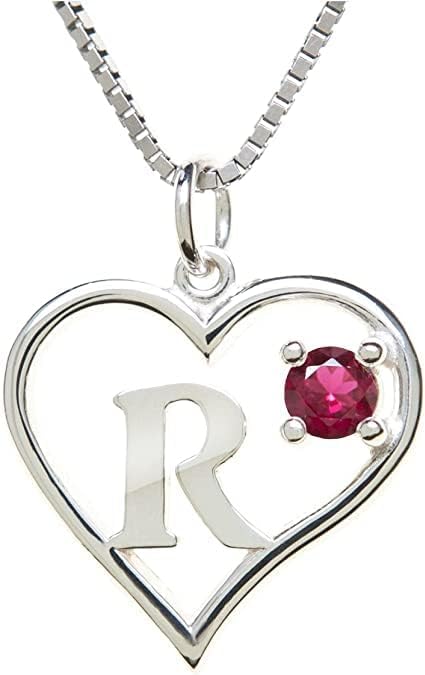 Silver Sterling Necklace Initial Letter A-Z Birthstone for Women – Personalized Custom Jewelry Pendant with Heart Design Customized Dainty Charm for Wife Girlfriend Mom – 18" Box Chain