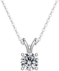 MSBLUE 1ct Round Moissanite Solitaire V-Bale Pendant Necklace, Sterling Silver with 14K White Gold Vermeil, Rhodium Finish