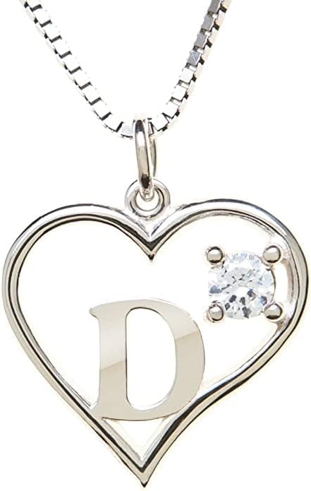 Silver Sterling Necklace Initial Letter A-Z Birthstone for Women – Personalized Custom Jewelry Pendant with Heart Design Customized Dainty Charm for Wife Girlfriend Mom – 18" Box Chain