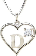 Silver Sterling Necklace Initial Letter A-Z Birthstone for Women – Personalized Custom Jewelry Pendant with Heart Design Customized Dainty Charm for Wife Girlfriend Mom – 18" Box Chain