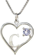 Silver Sterling Necklace Initial Letter A-Z Birthstone for Women – Personalized Custom Jewelry Pendant with Heart Design Customized Dainty Charm for Wife Girlfriend Mom – 18" Box Chain