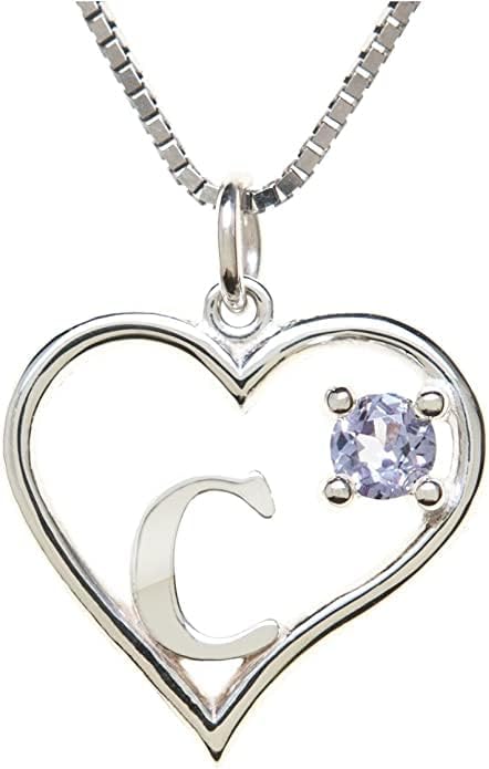Silver Sterling Necklace Initial Letter A-Z Birthstone for Women – Personalized Custom Jewelry Pendant with Heart Design Customized Dainty Charm for Wife Girlfriend Mom – 18" Box Chain