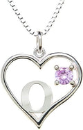 Silver Sterling Necklace Initial Letter A-Z Birthstone for Women – Personalized Custom Jewelry Pendant with Heart Design Customized Dainty Charm for Wife Girlfriend Mom – 18" Box Chain