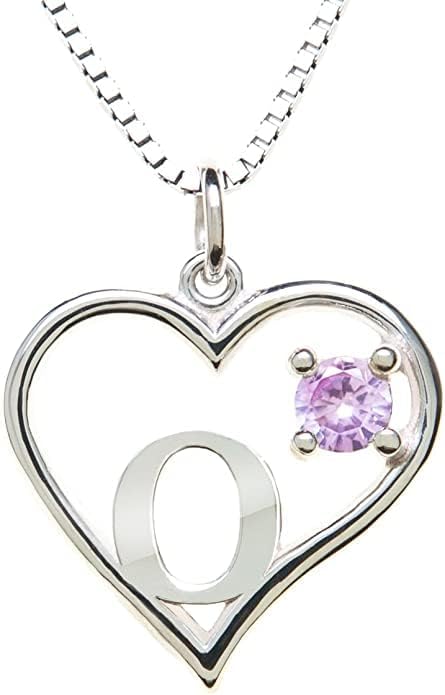 Silver Sterling Necklace Initial Letter A-Z Birthstone for Women – Personalized Custom Jewelry Pendant with Heart Design Customized Dainty Charm for Wife Girlfriend Mom – 18" Box Chain