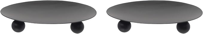 Hosley Set of 2 Black Iron Pillar Candle Holder Plates – 4-Inch Decorative by HOSLEY