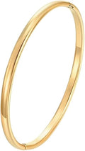 Classic 4mm Plain Bangle Bracelet for Women, 7.5 Inch, 14K Yellow Gold Plated Sterling Silver, Secure Hinge Lock, Gift for Her