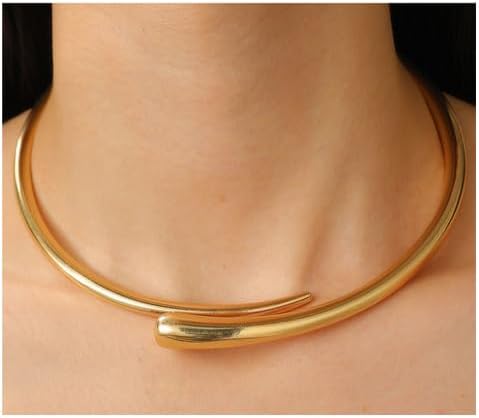 Gold Collar Necklace for Woman Bold Teardrop Necklace Chunky Necklaces for Women Statement Necklace for Women Open Cuff Design Fashion Jewelry Highly Polished Alloy