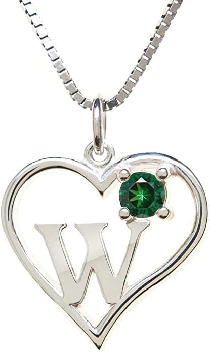 Silver Sterling Necklace Initial Letter A-Z Birthstone for Women – Personalized Custom Jewelry Pendant with Heart Design Customized Dainty Charm for Wife Girlfriend Mom – 18" Box Chain