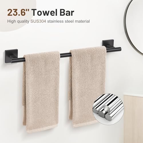 5 Pieces Bathroom Hardware Set Matte Black Towel Bar Set Includes 23.6” Towel - Image 2