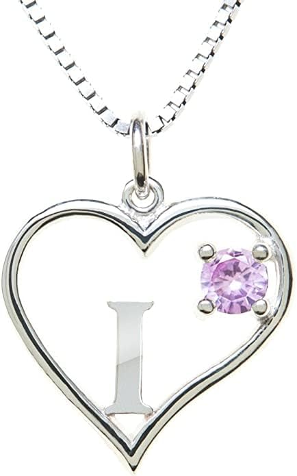 Silver Sterling Necklace Initial Letter A-Z Birthstone for Women – Personalized Custom Jewelry Pendant with Heart Design Customized Dainty Charm for Wife Girlfriend Mom – 18" Box Chain