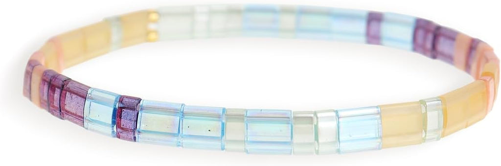 Sonateomber Tila Flat Beaded Stretch Bracelets for Women, Trendy Unique Colorful Square Beads Handmade Stack Bracelet Friendship Accessories Fashion Jewelry Gift