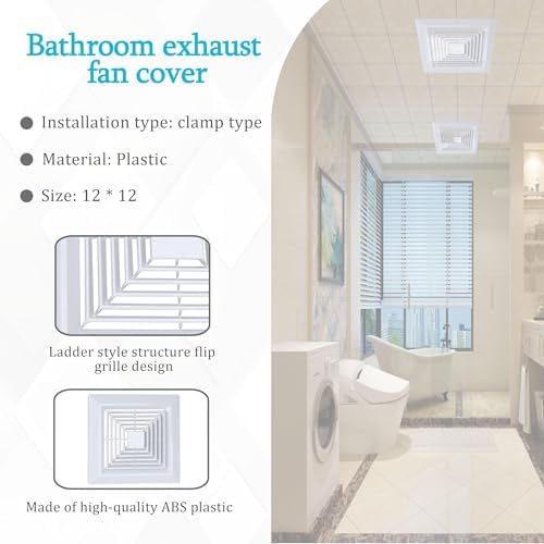 12x12 In White Bathroom Exhaust Fan Cover, Square Vent Grille - Image 7