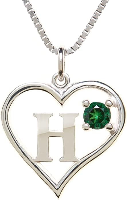 Silver Sterling Necklace Initial Letter A-Z Birthstone for Women – Personalized Custom Jewelry Pendant with Heart Design Customized Dainty Charm for Wife Girlfriend Mom – 18" Box Chain