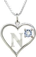 Silver Sterling Necklace Initial Letter A-Z Birthstone for Women – Personalized Custom Jewelry Pendant with Heart Design Customized Dainty Charm for Wife Girlfriend Mom – 18" Box Chain