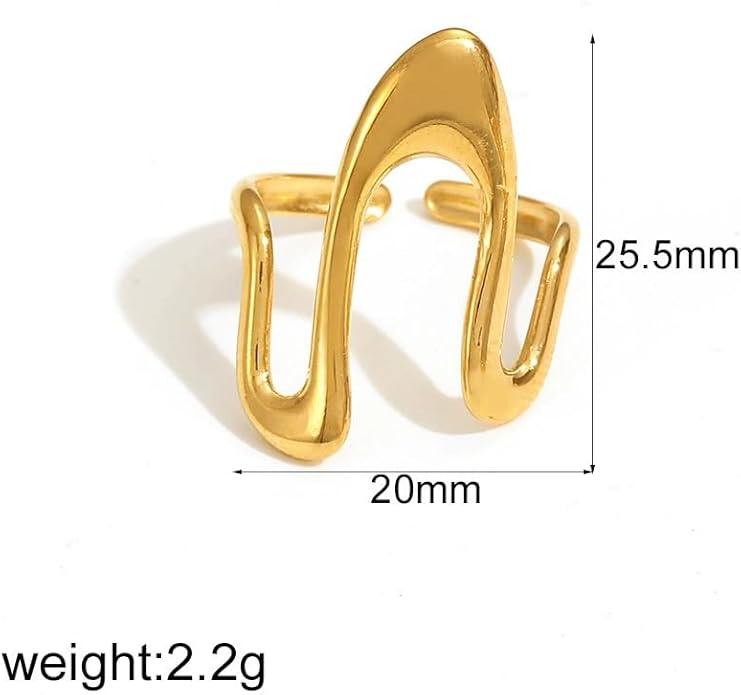 Chunky Rings For Women, Gold Silver Thumb Ring Asymmetrical Wavy Curve Ring Adjustable Non Tarnish Dainty Stainless Steel New Year Anniversary Birthday Jewelry Gift