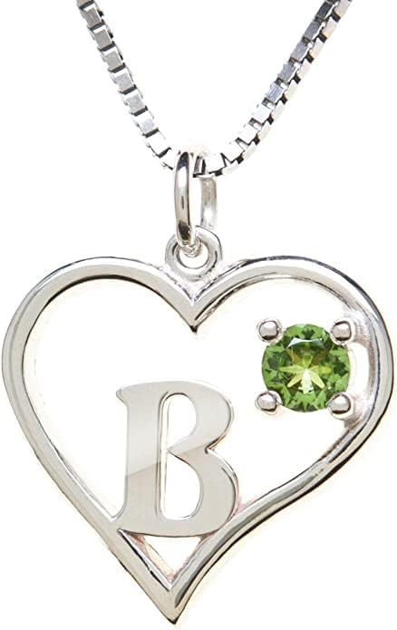 Silver Sterling Necklace Initial Letter A-Z Birthstone for Women – Personalized Custom Jewelry Pendant with Heart Design Customized Dainty Charm for Wife Girlfriend Mom – 18" Box Chain
