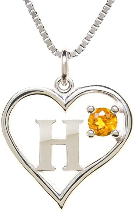 Silver Sterling Necklace Initial Letter A-Z Birthstone for Women – Personalized Custom Jewelry Pendant with Heart Design Customized Dainty Charm for Wife Girlfriend Mom – 18" Box Chain