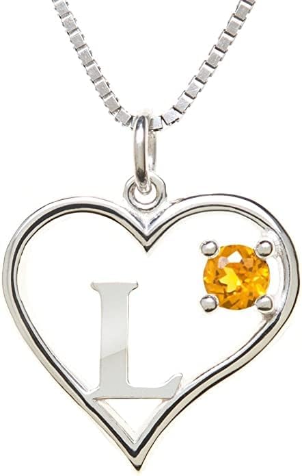 Silver Sterling Necklace Initial Letter A-Z Birthstone for Women – Personalized Custom Jewelry Pendant with Heart Design Customized Dainty Charm for Wife Girlfriend Mom – 18" Box Chain