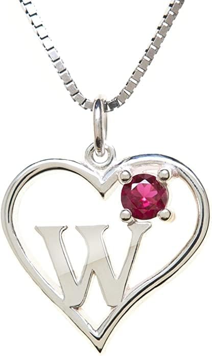 Silver Sterling Necklace Initial Letter A-Z Birthstone for Women – Personalized Custom Jewelry Pendant with Heart Design Customized Dainty Charm for Wife Girlfriend Mom – 18" Box Chain