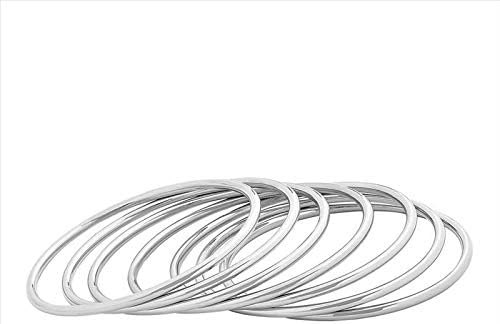 Edforce Stainless Steel Glossy Thin Round Bangle Bracelet Set for Women, Set of 7