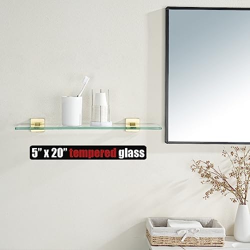 JQK Bathroom Glass Shelf, Floating Tempered Glass Shower Storage 24 by 5 inches - Image 2