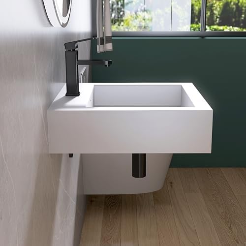 Small Vessel Sink, Stone Resin 19" x 19" Wall Mount Bathroom Sink - Image 6