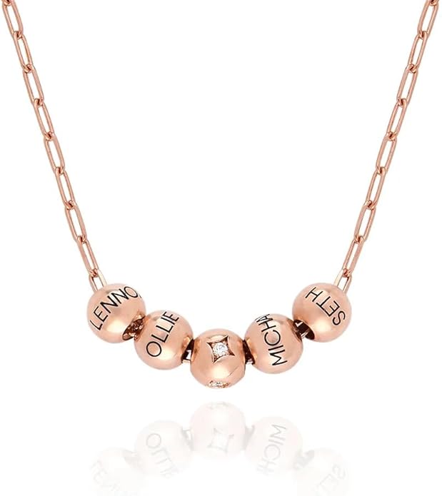 MyNameNecklace Personalized The Balance Charm Necklace with Custom Engraved Beads - Cable/Link Chain - Dainty Gift for Mom, Her - Jewelry for Christmas