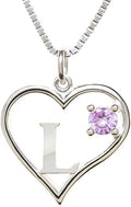 Silver Sterling Necklace Initial Letter A-Z Birthstone for Women – Personalized Custom Jewelry Pendant with Heart Design Customized Dainty Charm for Wife Girlfriend Mom – 18" Box Chain