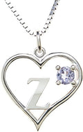 Silver Sterling Necklace Initial Letter A-Z Birthstone for Women – Personalized Custom Jewelry Pendant with Heart Design Customized Dainty Charm for Wife Girlfriend Mom – 18" Box Chain