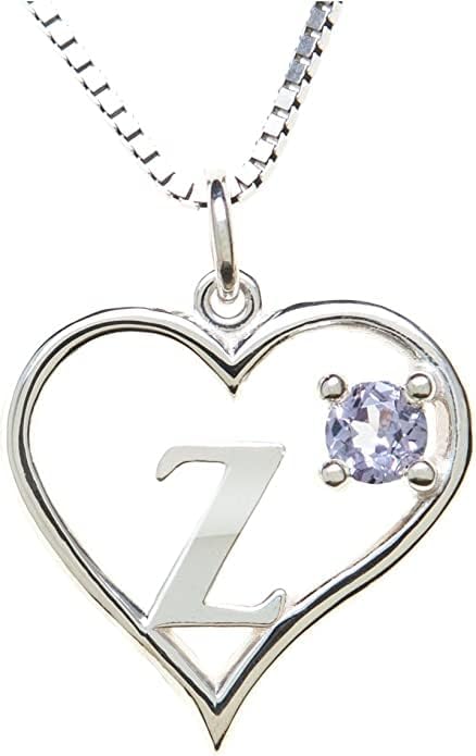 Silver Sterling Necklace Initial Letter A-Z Birthstone for Women – Personalized Custom Jewelry Pendant with Heart Design Customized Dainty Charm for Wife Girlfriend Mom – 18" Box Chain