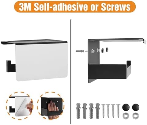 HITSLAM Toilet Paper Holder Matte Black, Adhesive Wall Mount, No Rotation - Image 2