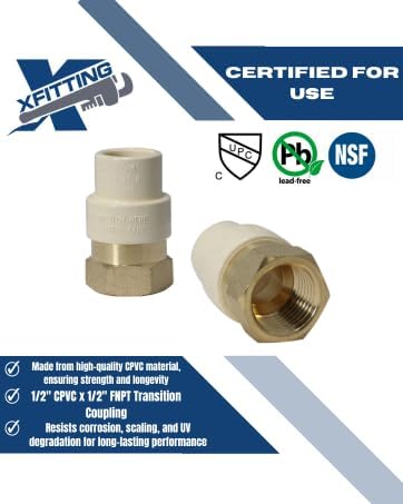 2 Pack XFITTING 1/2" CPVC x 1/2" FNPT Transition Coupling, 1/2 Female CPVC - Image 6