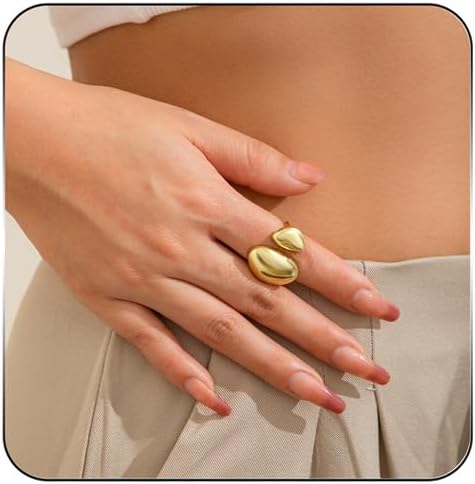 MIFYNN Chunky Gold Rings for Women Gold Silver Adjustable Thick Ring Fashion Statement Ring Open Dome Ring Chunky Silver Rings Geometric Curved Minimalist Simple Rings
