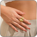MIFYNN Chunky Gold Rings for Women Gold Silver Adjustable Thick Ring Fashion Statement Ring Open Dome Ring Chunky Silver Rings Geometric Curved Minimalist Simple Rings