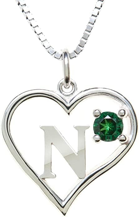 Silver Sterling Necklace Initial Letter A-Z Birthstone for Women – Personalized Custom Jewelry Pendant with Heart Design Customized Dainty Charm for Wife Girlfriend Mom – 18" Box Chain