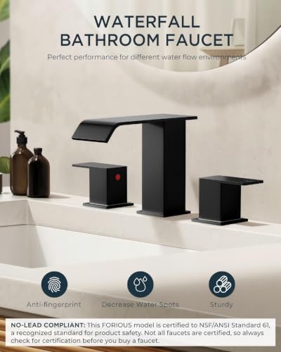 FORIOUS Bathroom Faucet 3 Hole 8 Inch Widespread Sink 2 Pack Matte Black - Image 6