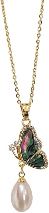 Pearl Pendant Necklaces for Women Gold, Elegant Gold butterfly Necklace for Formal Occasions-Freshwater Cultured Pearl