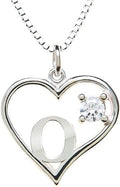 Silver Sterling Necklace Initial Letter A-Z Birthstone for Women – Personalized Custom Jewelry Pendant with Heart Design Customized Dainty Charm for Wife Girlfriend Mom – 18" Box Chain