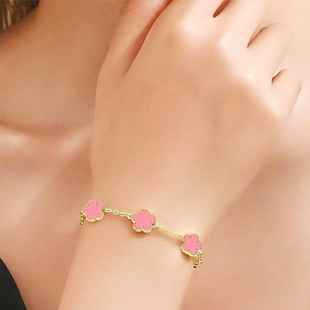 18K Gold-Plated Four Leaf Clover Bracelet for Women,Adjustable lucky Bracelet Set Jewelry Gift-Hypoallergenic Charm for Birthdays, Wellness & Daily Wear