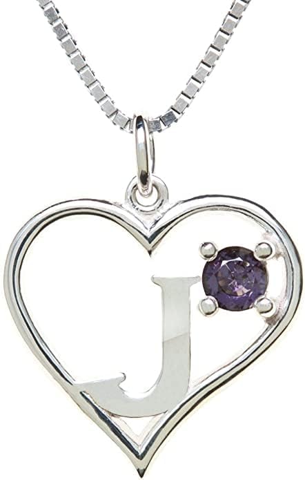 Silver Sterling Necklace Initial Letter A-Z Birthstone for Women – Personalized Custom Jewelry Pendant with Heart Design Customized Dainty Charm for Wife Girlfriend Mom – 18" Box Chain