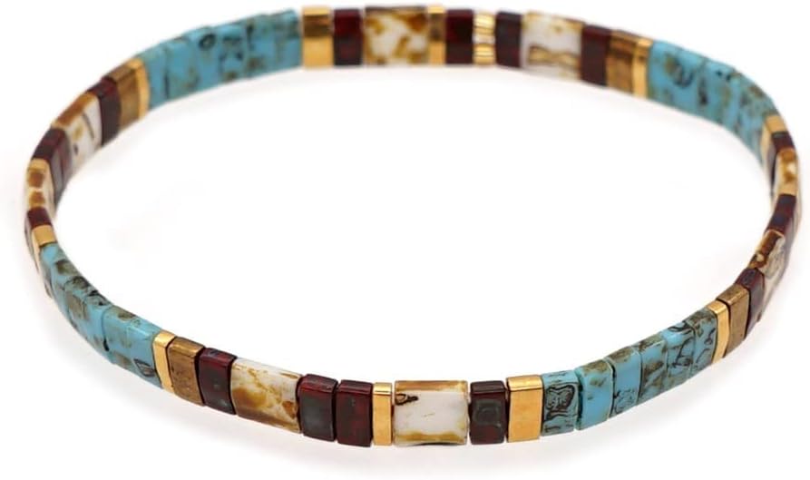 Sonateomber Tila Flat Beaded Stretch Bracelets for Women, Trendy Unique Colorful Square Beads Handmade Stack Bracelet Friendship Accessories Fashion Jewelry Gift