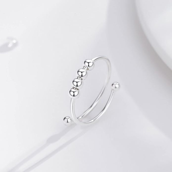 Vito 925 Sterling Silver Fidget Anxiety Ring for Women, Adjustable Open Spinner Ring Stress Relief Ring Stacking Band Anillos Jewelry Gift for Mom Daughter