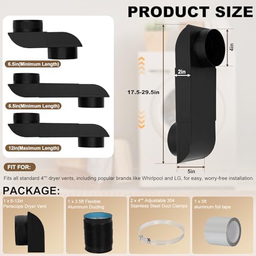 Periscope Dryer Vent Connector Kit, Upgraded 304 Stainless Steel, Adjustable - Image 2