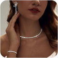 Tennis Necklace Bracelet for Women, Dainty Sterling Sliver Choker Necklace Crystal Link Bracelet Stud Earrings for Women Wedding Jewelry for Bride Jewelry Set Accessories