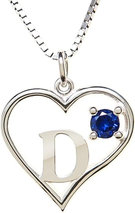 Silver Sterling Necklace Initial Letter A-Z Birthstone for Women – Personalized Custom Jewelry Pendant with Heart Design Customized Dainty Charm for Wife Girlfriend Mom – 18" Box Chain