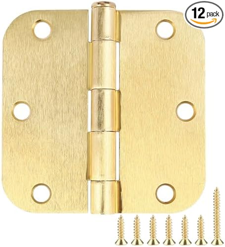 TDCHINGES Rounded Door Hinges 3.5" X 3 1/2 Inch Brushed Brass 5/8" Radius | 12 by TDCHINGES