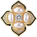 Pearl Flower Brooch for Women - Gold Plated Pearl Flower Pin Rhinestone Buttons Lapel Pin Jewelry - Valentine's Day Gift