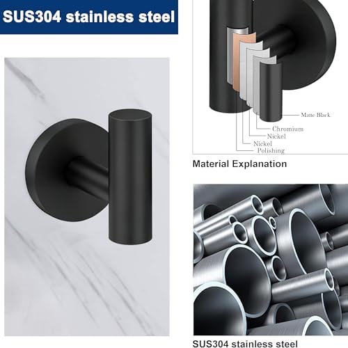 5 Pieces Bathroom Hardware Accessories Set Matte Black, 24Inch Round Towel - Image 3