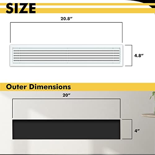 Linear Bar Air Grille 20" X 4", Aluminum Air Supply/Return Grilles, Easy Air - Image 2