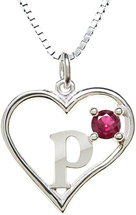Silver Sterling Necklace Initial Letter A-Z Birthstone for Women – Personalized Custom Jewelry Pendant with Heart Design Customized Dainty Charm for Wife Girlfriend Mom – 18" Box Chain